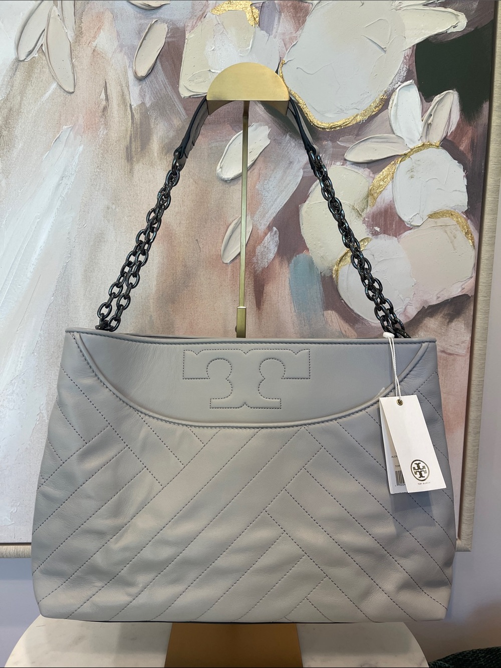 NWT Tory Burch Alexa Slouchy Tote Bag in Concrete Gray
